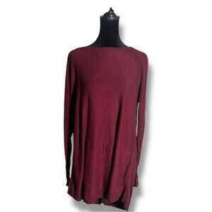 Wassio Deep Red Burgundy Long Sleeve Scoop Neck Lightweight Tunic Sweater Top